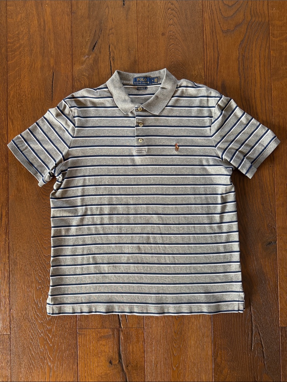 Polo by Ralph Lauren Gray Polo with Navy Stripe